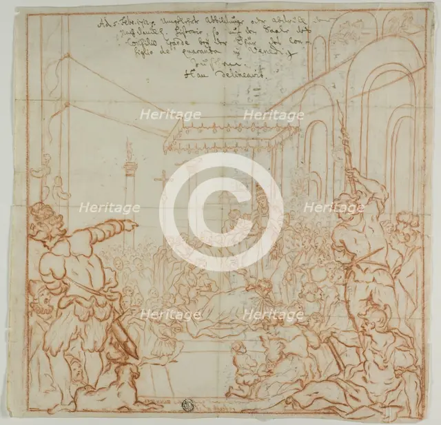 Submission of the Emperor Frederick Barbarossa to Pope Alexander III, 1712. Creator: Hieronymus Hau.