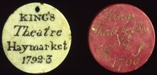 Subscription tokens for the King's Theatre, Haymarket, London, 18th century. Creator: Unknown