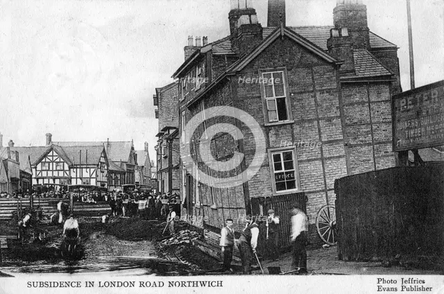 Subsidence in London Road, Northwich, 1905.Artist: Jeffries