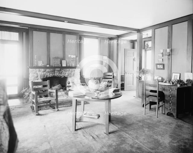 Suburban home of Mrs. Robert Hoe Jr., living room, Port Washington, New York, between 1900 and 1910. Creator: Unknown.