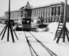Suburban train station in fornt of the Academy of Arts, St Petersburg, Russia, c1896-c1898