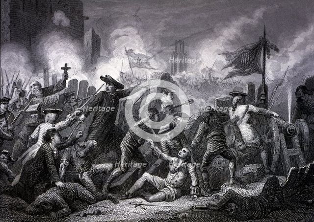 Succession War, defense of the Palace of Barcelona square with Canon Anglada at the barricade, th…