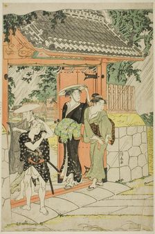 Sudden Shower at Mimeguri Shrine, c. 1787. Creator: Torii Kiyonaga