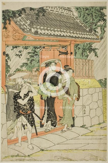 Sudden Shower at Mimeguri Shrine, c. 1787. Creator: Torii Kiyonaga.