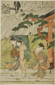 Sudden Shower at Mimeguri Shrine, c. 1787. Creator: Torii Kiyonaga