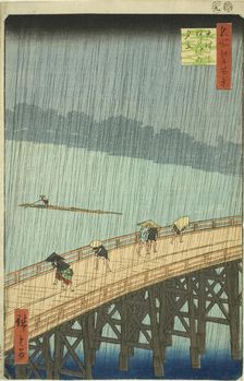 Sudden Shower over Shin Ohashi Bridge and Atake (Ohashi Atake no yudachi), from the series..., 1857. Creator: Ando Hiroshige