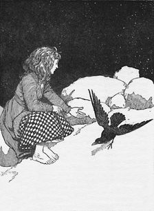 Suddenly a Large Raven Hopped Upon the Snow in front of her c1930. Artist: W Heath Robinson