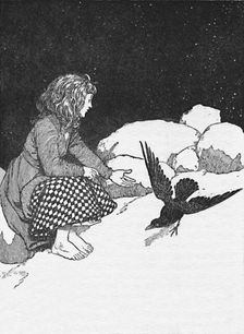 Suddenly a Large Raven Hopped Upon the Snow in front of her c1930. Artist: W Heath Robinson