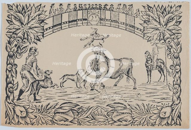 Suerte VI: The torero's assistant sets dogs on the bull, ca. 1850-80., ca. 1850-80. Creator: Anon.