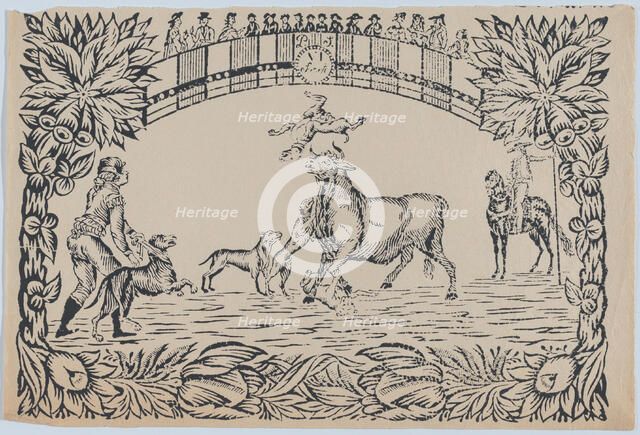 Suerte VI: The torero's assistant sets dogs on the bull, ca. 1850-80., ca. 1850-80. Creator: Anon.