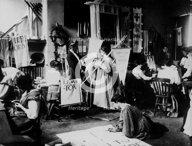 Suffragettes making banners for the procession to Hyde Park on 23rd July 1910. Artist: Unknown