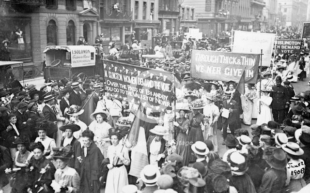 Suffragettes on their way to Women's Sunday, 21st June 1908. Creator: Unknown.