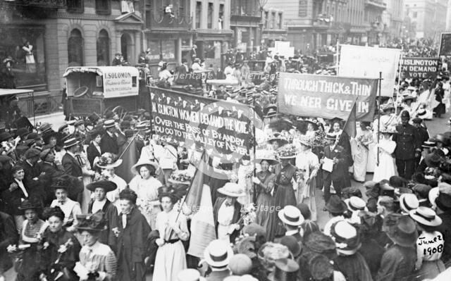 Suffragettes on their way to Women's Sunday, 21st June 1908. Artist: Unknown