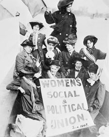 Suffragettes advertising the Women's Social and Political Union, from a boat, June 1908. Creator: Unknown