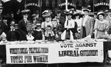 Suffragettes campaigning during a by-election, c1910. Creator: Unknown