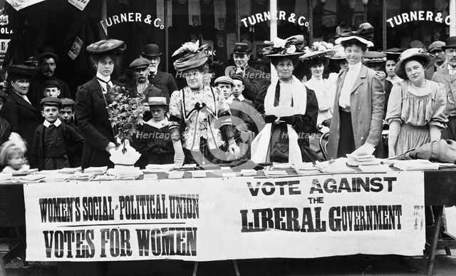 Suffragettes campaigning during a by-election, c1910. Creator: Unknown.