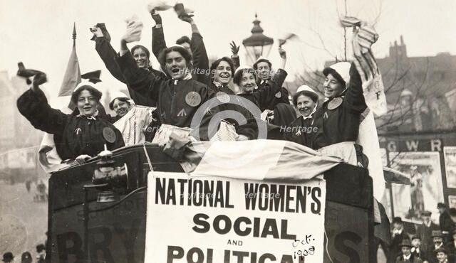 Suffragettes in prison clothing after their release, 1908. Artist: V Davis