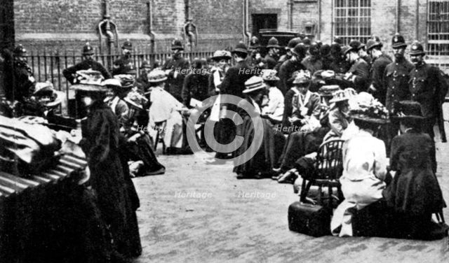 Suffragettes in the Police Yard at Bow Street, 30 June 1909. Creator: Unknown.