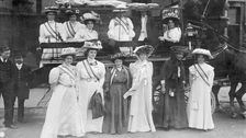 Suffragettes in Votes for Women sashes, c1910