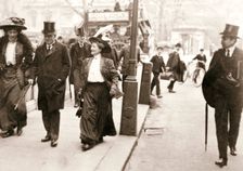 Suffragettes trying to speak to the Prime Minister, London, 1908. Creator: Unknown