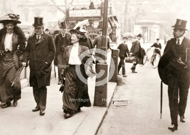 Suffragettes trying to speak to the Prime Minister, London, 1908. Creator: Unknown.