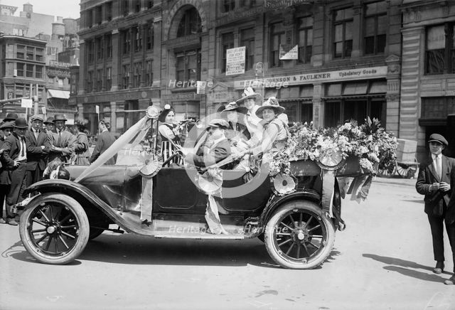 Suffragists selling flowers, (Mrs. Spinack's car), 1916. Creator: Bain News Service.