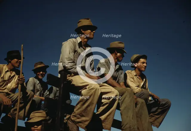 Sugar cane workers resting at the noon hour, Rio Piedras, Puerto Rico, 1941. Creator: Jack Delano.