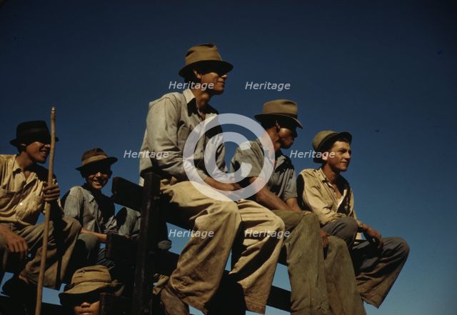 Sugar cane workers resting at the noon hour, Rio Piedras, Puerto Rico, 1941. Creator: Jack Delano.