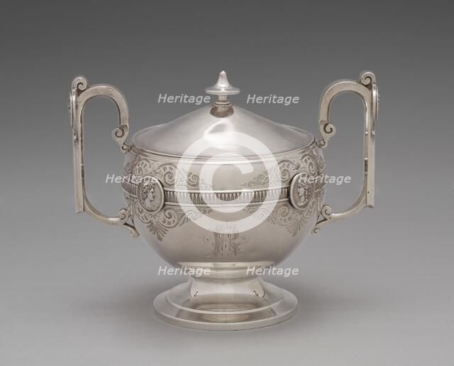 Sugar bowl with lid for the Medallion pattern tea and coffee service, 1864-1867. Creators: George Wilkinson, Gorham Manufacturing Company, J.E. Caldwell & Co.