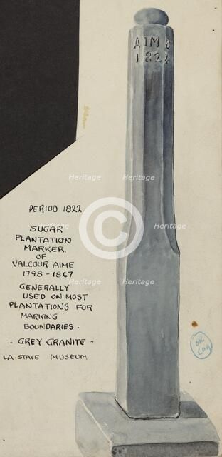 Sugar Plantation Marker, 1935/1942. Creator: Unknown.