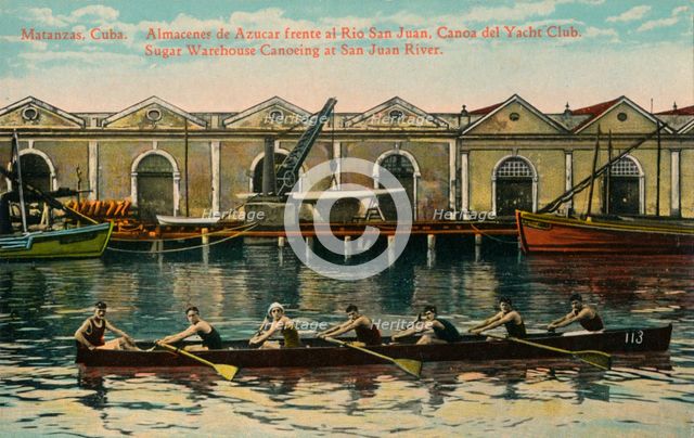 Sugar Warehouse Canoeing, San Juan River, Matanzas, Cuba, c1920s. Artist: Unknown