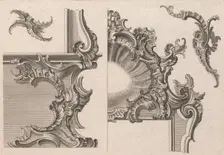 Suggestion for the Decoration of Lower Right and Top Right of a Framel, Pla..., Printed ca. 1750-56. Creator: Jeremias Wachsmuth