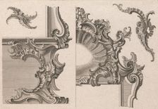 Suggestion for the Decoration of Lower Right and Top Right of a Framel, Pla..., Printed ca. 1750-56. Creator: Jeremias Wachsmuth
