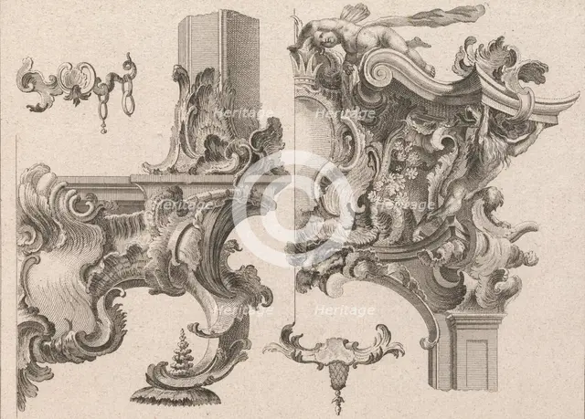 Suggestion for the Decoration of Lower Right and Top Right of an Altar Fram..., Printed ca. 1750-56. Creator: Wolffgang Christoph Mayr.