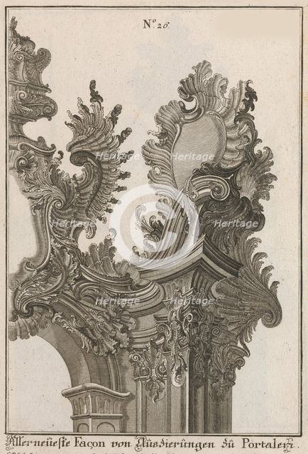 Suggestion for the Decoration of Top Right Side of Portal, Plate 1 from 'Al..., Printed ca. 1750-56. Creator: Jeremias Wachsmuth.