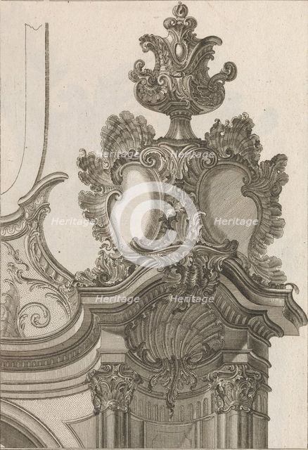 Suggestion for the Decoration of Top Right Side of Portal, Plate 2 from 'Al..., Printed ca. 1750-56. Creator: Jeremias Wachsmuth.