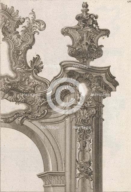 Suggestion for the Decoration of Top Right Side of Portal, Plate 4 from 'Al..., Printed ca. 1750-56. Creator: Jeremias Wachsmuth.