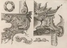 Suggestion for the Decoration of the Lower and Top Right of a Frame Combine..., Printed ca. 1750-56. Creator: Jeremias Wachsmuth