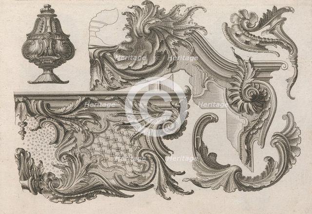 Suggestion for the Decoration of the Lower and Top Right of a Frame Combine..., Printed ca. 1750-56. Creator: Jeremias Wachsmuth.