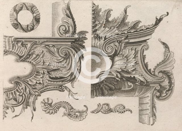 Suggestion for the Decoration of the Lower and Top Right of a Frame Combine..., Printed ca. 1750-56. Creator: Jeremias Wachsmuth.