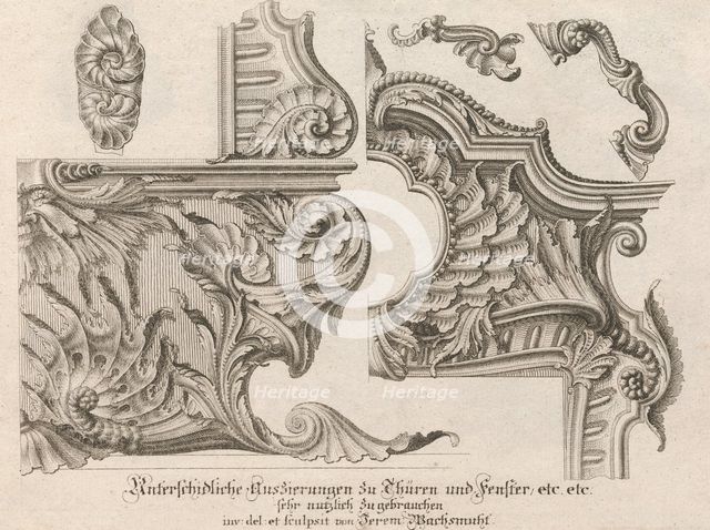 Suggestion for the Decoration of the Lower and Top Right of a Frame, Plate ..., Printed ca. 1750-56. Creator: Jeremias Wachsmuth.