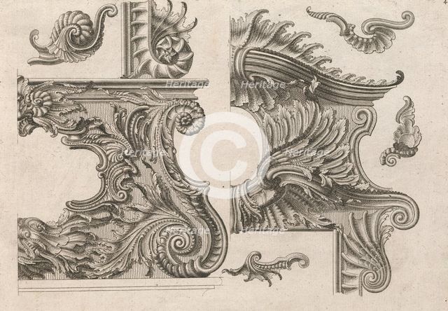 Suggestion for the Decoration of the Lower and Top Right of a Frame, Plate ..., Printed ca. 1750-56. Creator: Jeremias Wachsmuth.