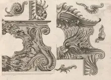 Suggestion for the Decoration of the Lower and Top Right of a Frame, Plate ..., Printed ca. 1750-56. Creator: Jeremias Wachsmuth