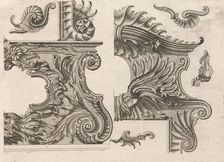 Suggestion for the Decoration of the Lower and Top Right of a Frame, Plate ..., Printed ca. 1750-56. Creator: Jeremias Wachsmuth