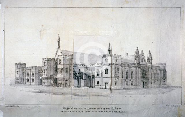 Suggestions for alterations to the buildings adjoining Westminster Hall, London, c1825.              Artist: James Duffield Harding