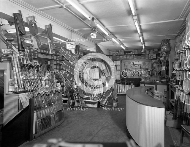 Sugg's sports shop interior, Sheffield, South Yorkshire, 1961.  Creator: Michael Walters.