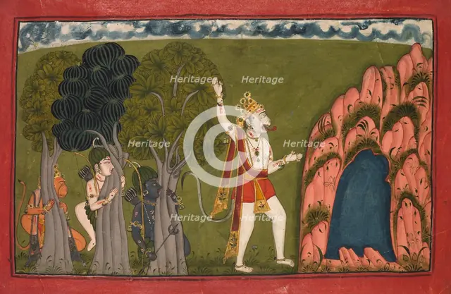 Sugriva (Monkey General) Challenges his Brother Bali, c. 1720. Creator: Unknown.