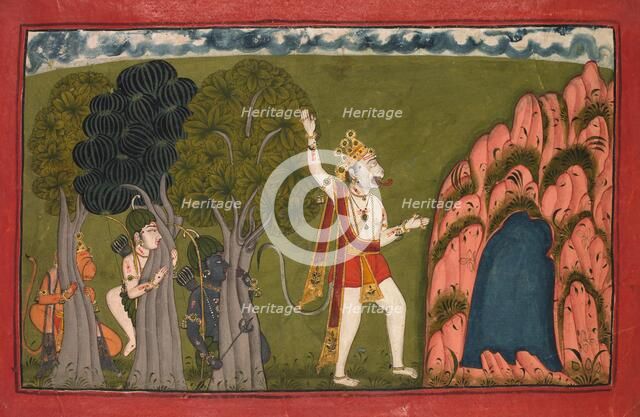 Sugriva (Monkey General) Challenges his Brother Bali, c. 1720. Creator: Unknown.