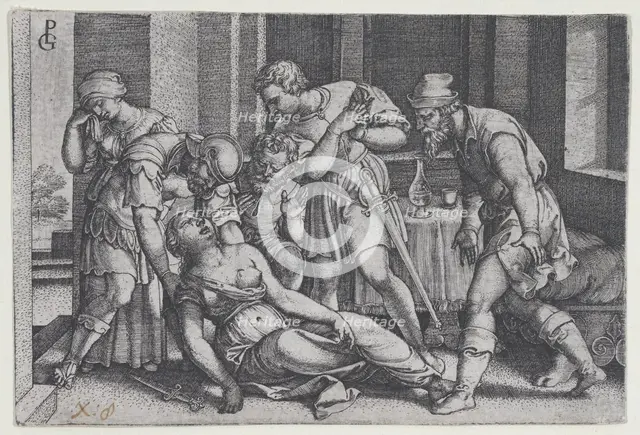 Suicide of Lucretia, from Scenes from Roman History. Creator: Georg Pencz.