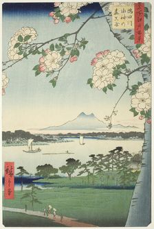 Suijin Shrine and Massaki on the Sumida River (Sumidagawa Suijin no mori Massaki), from th..., 1856. Creator: Ando Hiroshige